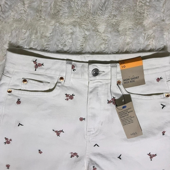 NWT M&S MOM Denim High Rise White Shorts - Picture 7 of 12
